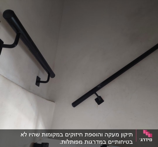 מעקות מתכת שחורים מותקנים על קיר לבן